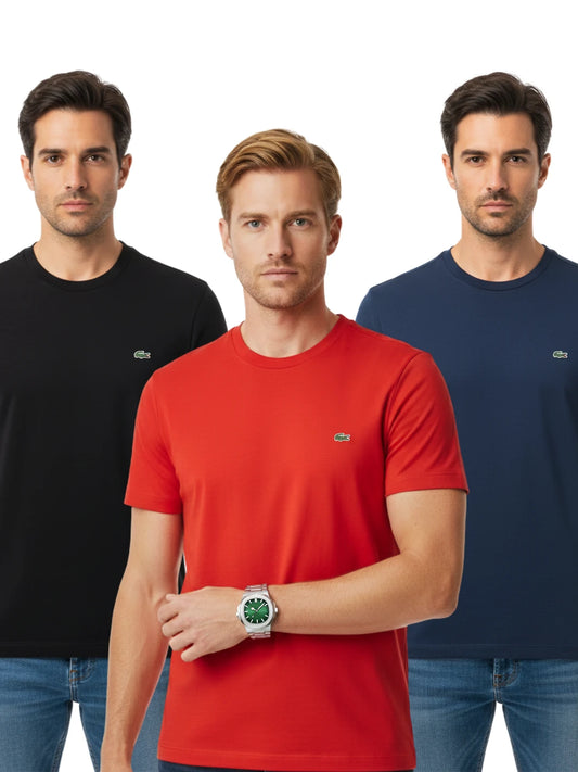 3 Camisetas Lacoste Lounge Manga Corta + Reloj Casual